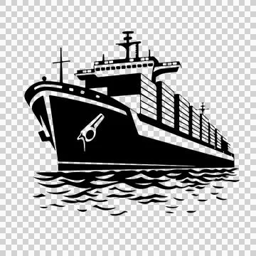 Ship Large Cargo Sailing On Water black white plain Stock Illustration