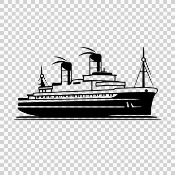 Ship Large Passenger Silhouette Icon floating smokestacks Stock Illustration