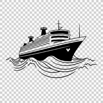Ship Large Passenger On Waves sailing masts black ocean Stock Illustration