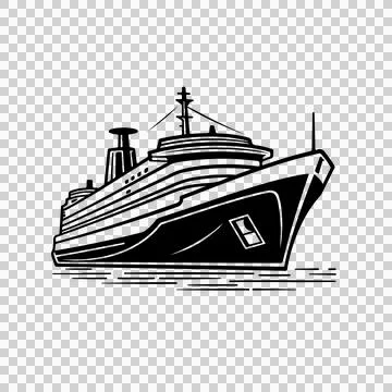 Ship Large Sailing Black White waves hull ocean Stock Illustration