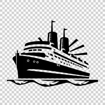 Ship Large Silhouette On Waves funnels masts black water Stock Illustration