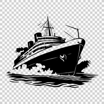 Ship Large Steamship Sailing Through Choppy Water waves Stock Illustration