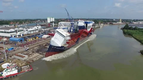 Ship Launch Aerial Footage 스톡 동영상 68604757