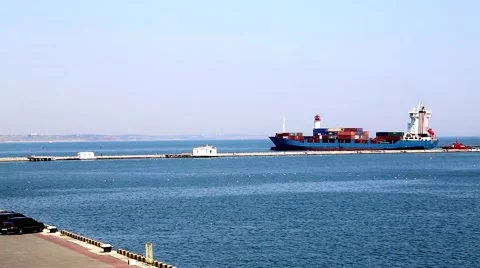Ship leaves the port Stock Footage 58957799