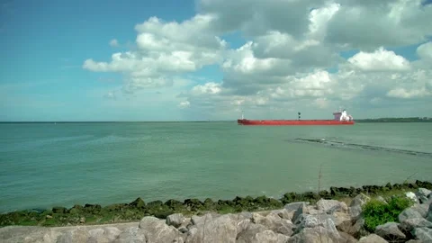 Ship leaves Port of Rotterdam Stock Footage 131648784