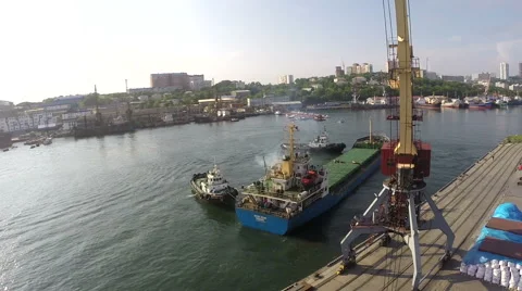 The ship leaves the port. time lapce Stock Footage 61537545