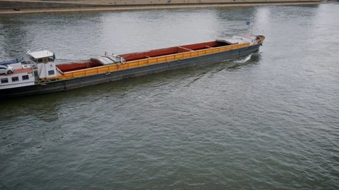 Ship Leaving Cologne Overcast Day Stock Footage 106965099