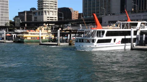 Ship leaving dock at circular quay Stock Footage 34661402