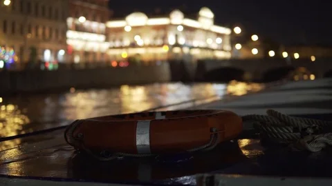 From the ship to the lights of the evening city Stock Footage 80097052