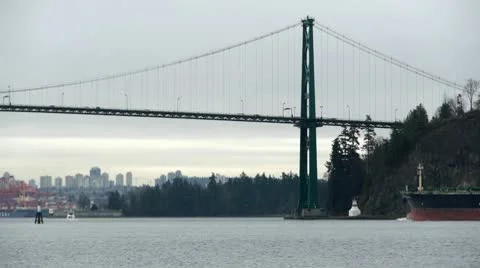 Ship At Lions Gate Bridge Time Lapse Stock Footage 10765334
