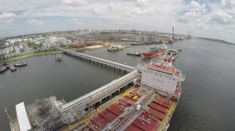 Ship in LNG Terminal With Pipelines Stock Footage 64272203