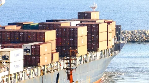 Ship loaded with containers 4k intro video for business Stock Footage 96109261