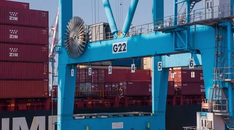 Ship Loading and unloading in Haifa Port Stockbeeldmateriaal 49468319