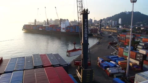 Ship loading Container in Terminal at Santos Brazil Stock Footage 160849084
