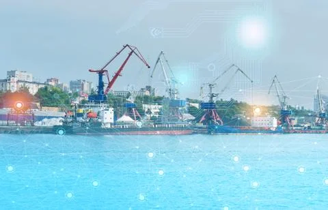 Ship loading control using the Internet of things technologies, distribution Stock Photos