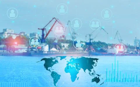 Ship loading control using the Internet of things technologies, distribution Stock Photos