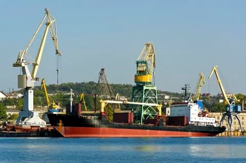 The ship on loading in port. Stock Photos