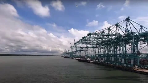 Ship loading in port. Ship loading in port, tanker ship under cargo operations. Stock Footage 218863038