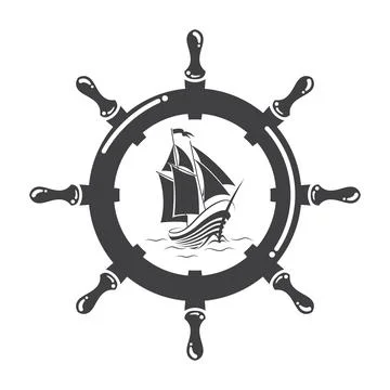 Ship logo with ship wheels. Stock Illustration
