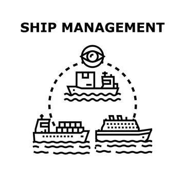 Ship management concept with cargo and cruise vessels Stock Illustration