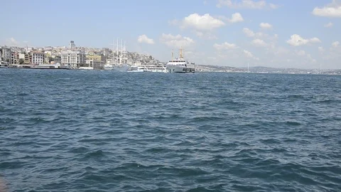 Ship maneuvering in the Bosphorus Stock Footage 95635927