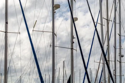 Ship masts in a port Stock Photos