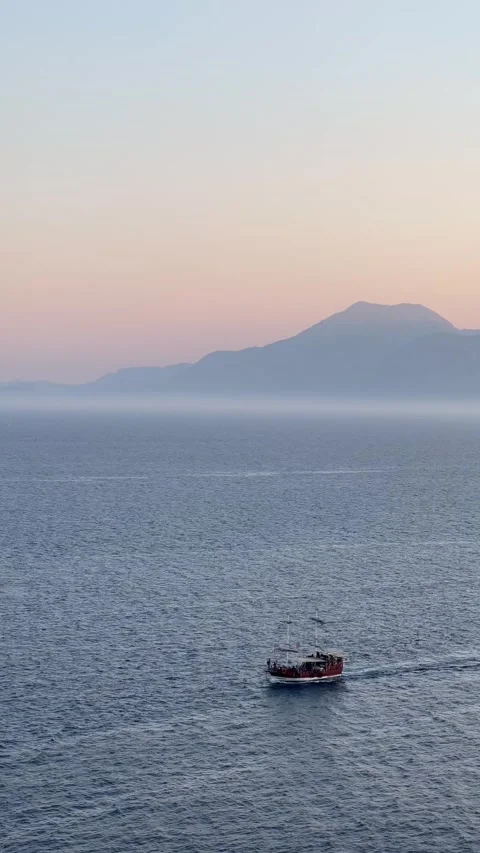 Ship in Mediterranean Sea by sunset Stock Footage 336947793