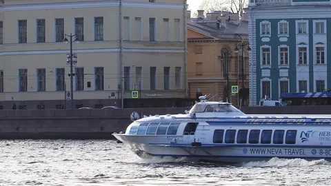 Ship "Meteor" on the Neva river Stock Footage 274365964