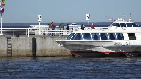 The ship "Meteor" is at the pier and is preparing for departure Stock Footage 94884015