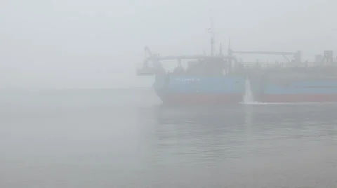 Ship in mist floating Stock Footage 37218434