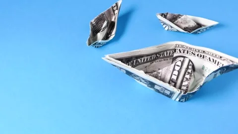 Ship model made with dollar banknote rotating Video stock 248387004