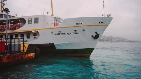 The ship is moored at the berth of the Bosphorus Strait Stock Footage 129958806