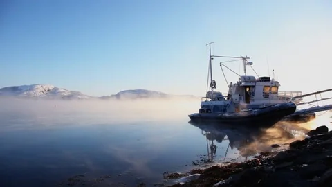 Ship moored at coast Stock Footage
