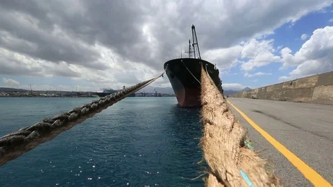 Ship moored in the port on the dock. Greece Stock Footage 71948045