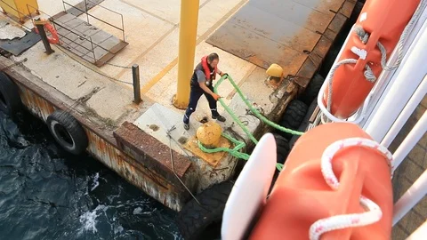 Ship mooring to the pier Stock Footage 89939071