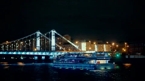 Ship on Moscow-river at night Stock Footage 55567455
