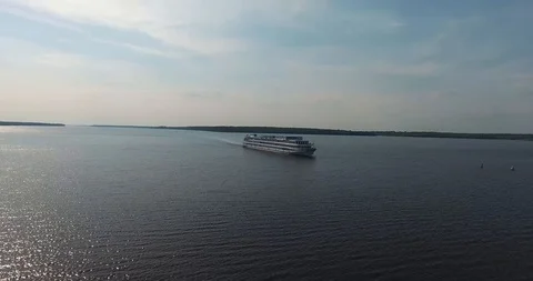 The ship is moving along the river Stock Footage 86698268
