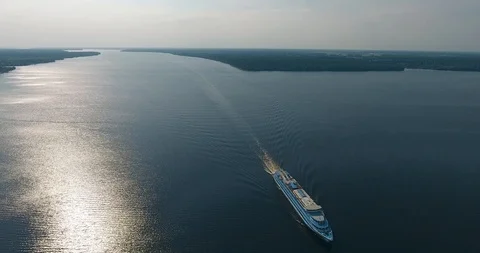The ship is moving along the river Stock Footage 86859320