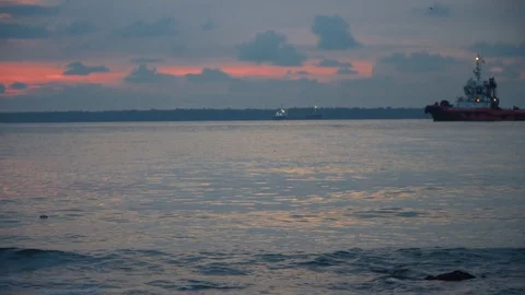 Ship moving and docking during sunset at Port Klang Stock Footage 99810021