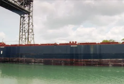 Ship moving in Canal NTSC Stock Footage 10896216