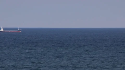 Ship moving horizon Stock Footage 75248942