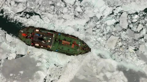 The ship is moving in ice. Stock Footage 157867609
