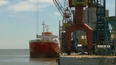 Ship moving load in harbor Time lapse Stock Footage 20645793