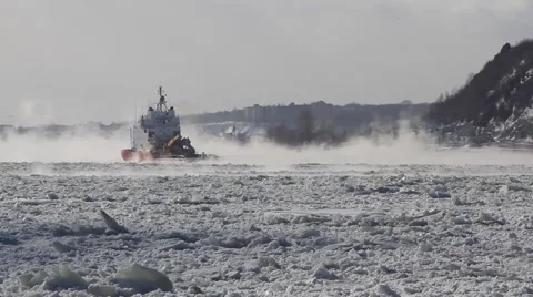 Ship moving through ice Stock Footage 61085462