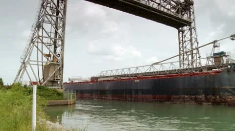 Ship moving under Bridge_HD Stock Footage 10563714