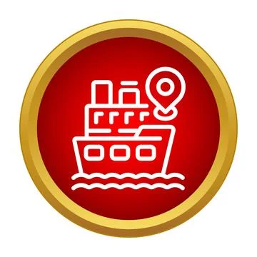 Ship navigating ocean with location pin icon Stock Illustration