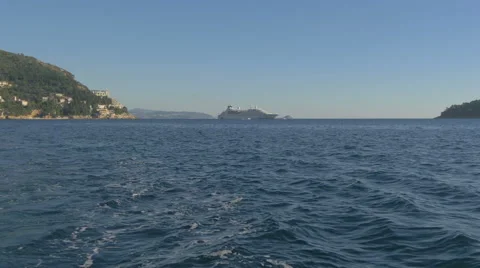 Ship navigating on the sea, Srdj Mountain and buildings on the shore, Dubrovnik Video stock 60411745