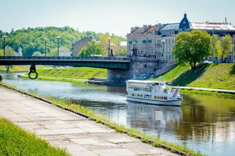 Ship in the Neris river Stock Photos