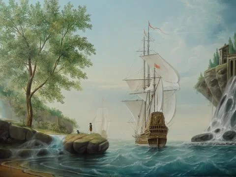 Ship in the open sea. Stock Illustration