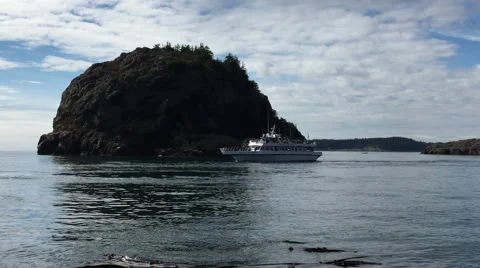 Ship pass by Point Coleville, Lopez Island, WA Video stock 68146670